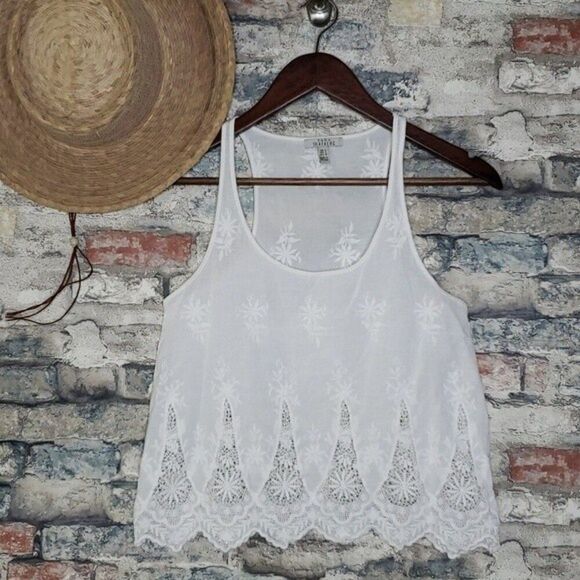 Women's ZARA Balletcore Scalloped Flowy Racerback Top White Size Small - Picture 2 of 7